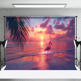 Aperturee - Aperturee Summer Seaside Flamingo Sunset Photography Backdrop